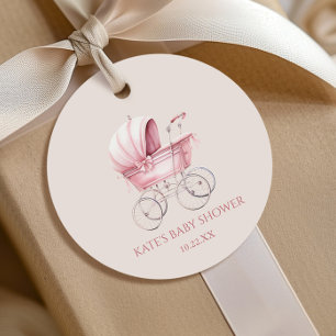 Elegant Roze Baby Carriage Baby shower Bedankjes Labels