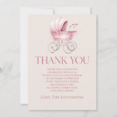 Elegant Roze  Baby Carriage Baby shower Bedankkaart (Voorkant)