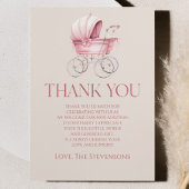 Elegant Roze Baby Carriage Baby shower Bedankkaart