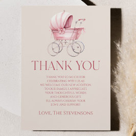 Elegant Roze  Baby Carriage Baby shower Bedankkaart