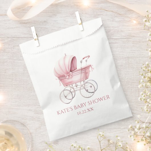 Elegant Roze  Baby Carriage Baby shower Bedankzakje (Geknipt)