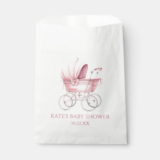 Elegant Roze Baby Carriage Baby shower Bedankzakje (Voorkant)
