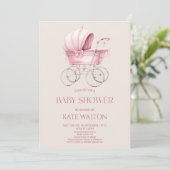 Elegant Roze  Baby Carriage Baby shower Kaart (Staand voorkant)