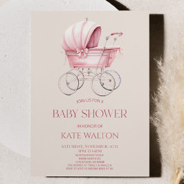 Elegant Roze  Baby Carriage Baby shower Kaart