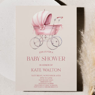 Elegant Roze Baby Carriage Baby shower Kaart