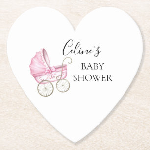 Elegant Roze Baby Carriage baby shower Kartonnen Onderzetters