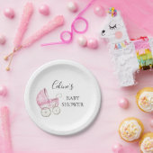 Elegant Roze  Baby Carriage baby shower Papieren Bordje (Feest)