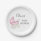 Elegant Roze  Baby Carriage baby shower Papieren Bordje (Voorkant)