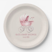 Elegant Roze  Baby Carriage Baby shower Papieren Bordje (Voorkant)