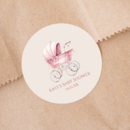 Elegant Roze  Baby Carriage Baby shower Ronde Sticker