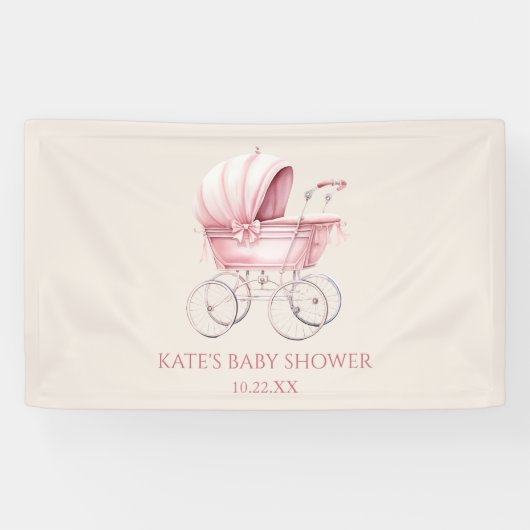 Elegant Roze  Baby Carriage Baby shower Spandoek (Horizontaal)