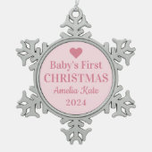 Elegant Roze Baby Girl Eerste Kerstmis Tin Sneeuwvlok Ornament (Voorkant)