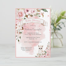 Elegant roze Baby Girl Floral Script Baby shower