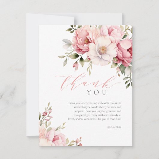 Elegant roze Baby in bloei meisje Baby shower Bedankkaart (Voorkant)