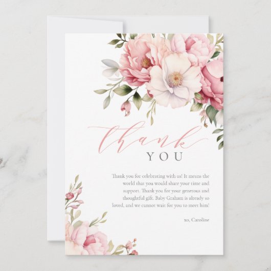 Elegant roze Baby in bloei meisje Baby shower Bedankkaart (Voorkant)