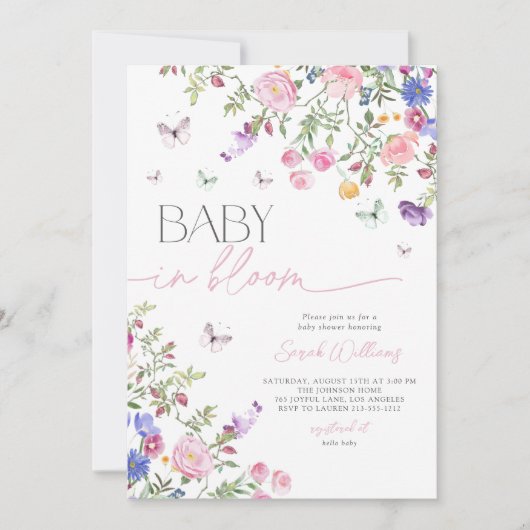 Elegant roze Baby in bloei meisje Baby shower Kaart (Voorkant)