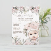 Elegant Roze Baby in Bloom Meisje Baby shower Kaart (Staand voorkant)