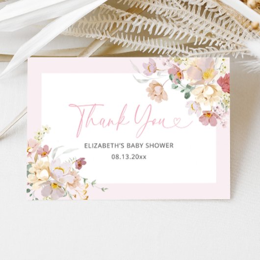 Elegant roze Baby in het Baby shower Bloom Bedankkaart