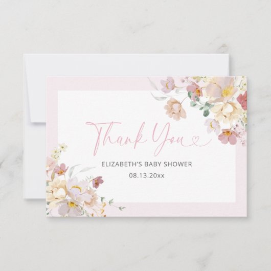 Elegant roze Baby in het Baby shower Bloom Bedankkaart (Voorkant)