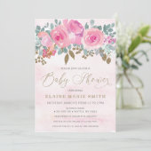 Elegant roze Baby in het Baby shower Bloom Kaart (Staand voorkant)