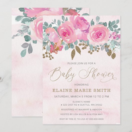 Elegant roze Baby in het Baby shower Bloom Kaart (Voorkant / Achterkant)