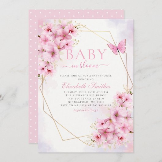 Elegant roze Baby in het Baby shower van het Meisj Kaart (Voorkant / Achterkant)