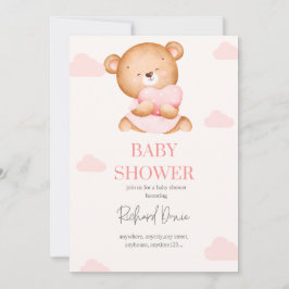 Elegant roze baby meisje douche uitnodiging beer