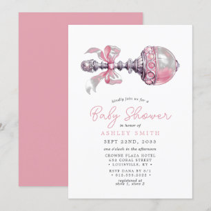 Elegant Roze baby rammelaar Meisje Baby shower Kaart