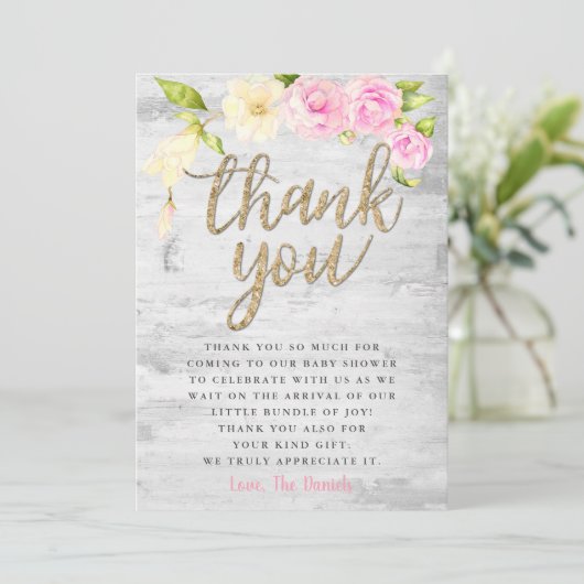 Elegant roze Baby shower Bedankkaart (Staand voorkant)