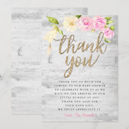 Elegant roze Baby shower Bedankkaart (Voorkant / Achterkant)