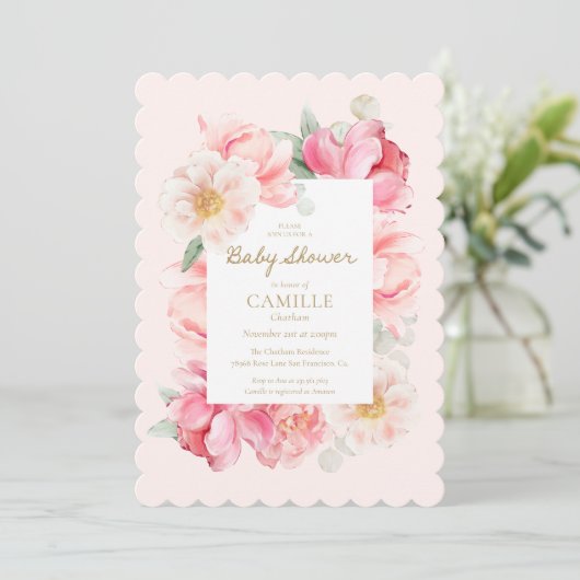 Elegant roze Baby shower Invitation Kaart (Staand voorkant)