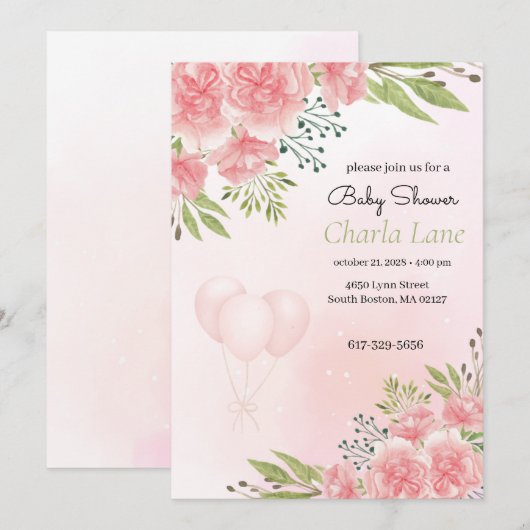 Elegant roze Baby shower Kaart (Voorkant / Achterkant)