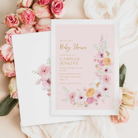 Elegant roze Baby shower Kaart