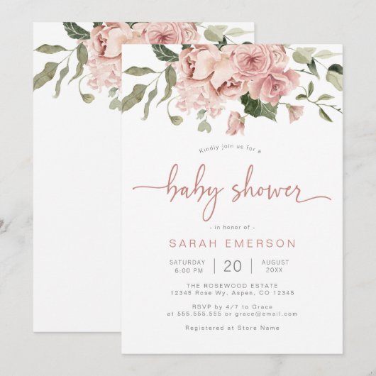 Elegant roze Baby shower Kaart (Voorkant / Achterkant)