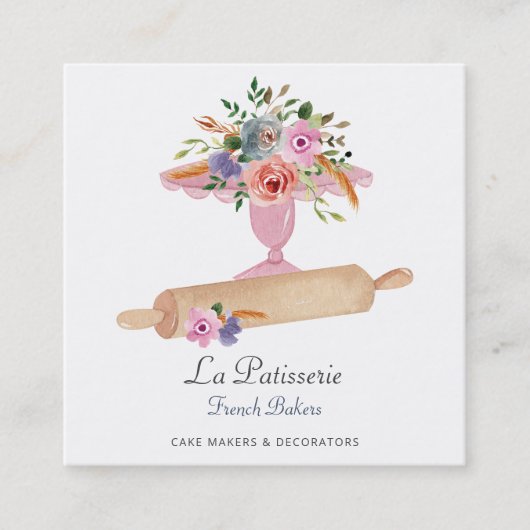 Elegant roze bakkerij voor de bakkerij van het bru vierkante visitekaartje (Voorkant)