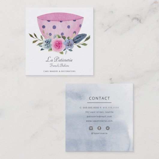 Elegant roze bakkerij voor de bakkerij van het bru vierkante visitekaartje (Voorkant / Achterkant)