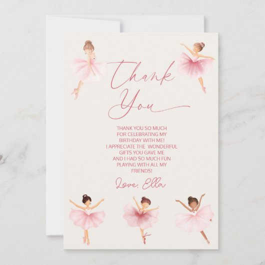 Elegant Roze Ballerina Ballet Verjaardagsfeestje Bedankkaart (Voorkant)
