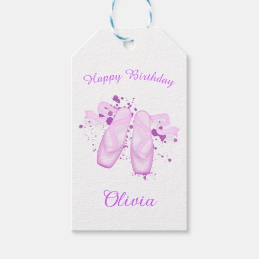 Elegant Roze Ballet Birthday Pointe Shoes Cadeaulabel (Voorkant)