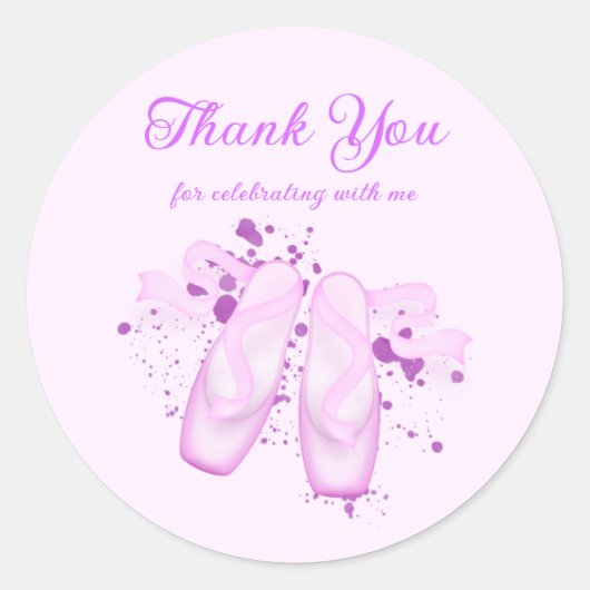 Elegant Roze Ballet Birthday Pointe Shoes Ronde Sticker (Voorkant)
