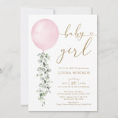 Elegant roze ballon Eucalyptus Girl Baby shower Kaart (Voorkant)