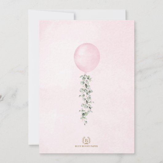 Elegant roze ballon Eucalyptus Girl Baby shower Kaart (Achterkant)