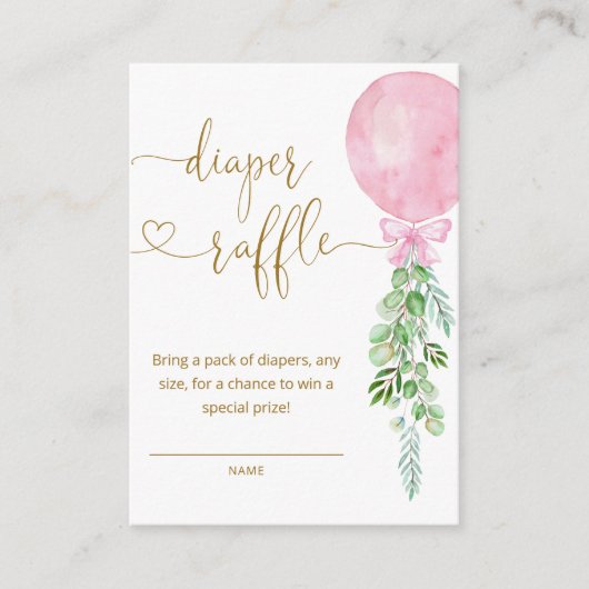 Elegant Roze Ballon Luier Raffle Ticket Informatiekaartje (Voorkant)