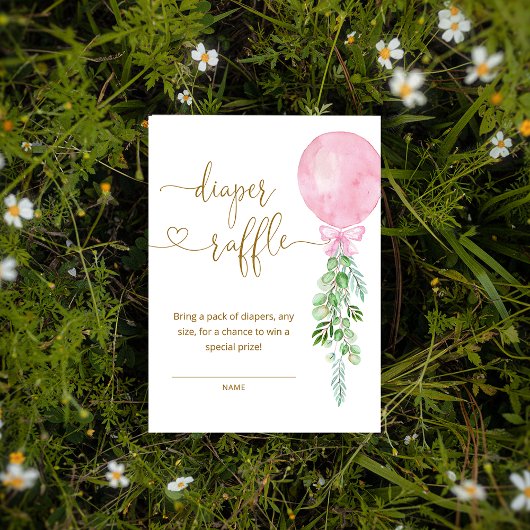 Elegant Roze Ballon Luier Raffle Ticket Informatiekaartje