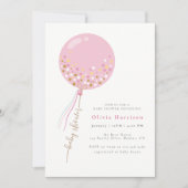 Elegant Roze Ballon Meisje Baby shower Kaart (Voorkant)