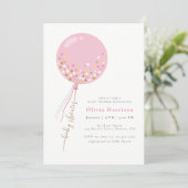 Elegant Roze Ballon Meisje Baby shower Kaart (Staand voorkant)