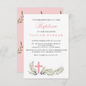 Elegant Roze Baptism/Christening Uitnodiging (Voorkant / Achterkant)