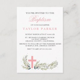 Elegant Roze Baptism/Christening Uitnodiging