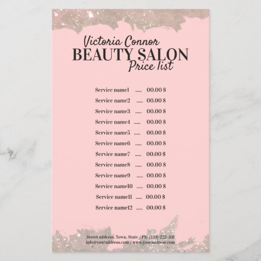 Elegant Roze Beauty Salon Price List Flyer (Voorkant)
