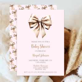 Elegant Roze Beige Coquette Bow Baby shower Kaart