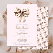 Elegant Roze Beige Coquette Bow Baby shower Kaart